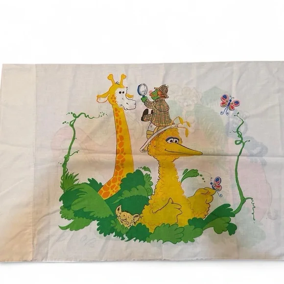 VINTAGE 80s SESAME STREET Twin Sheets Safari Pink Elephant Jungle Animal - Picture 5 of 5